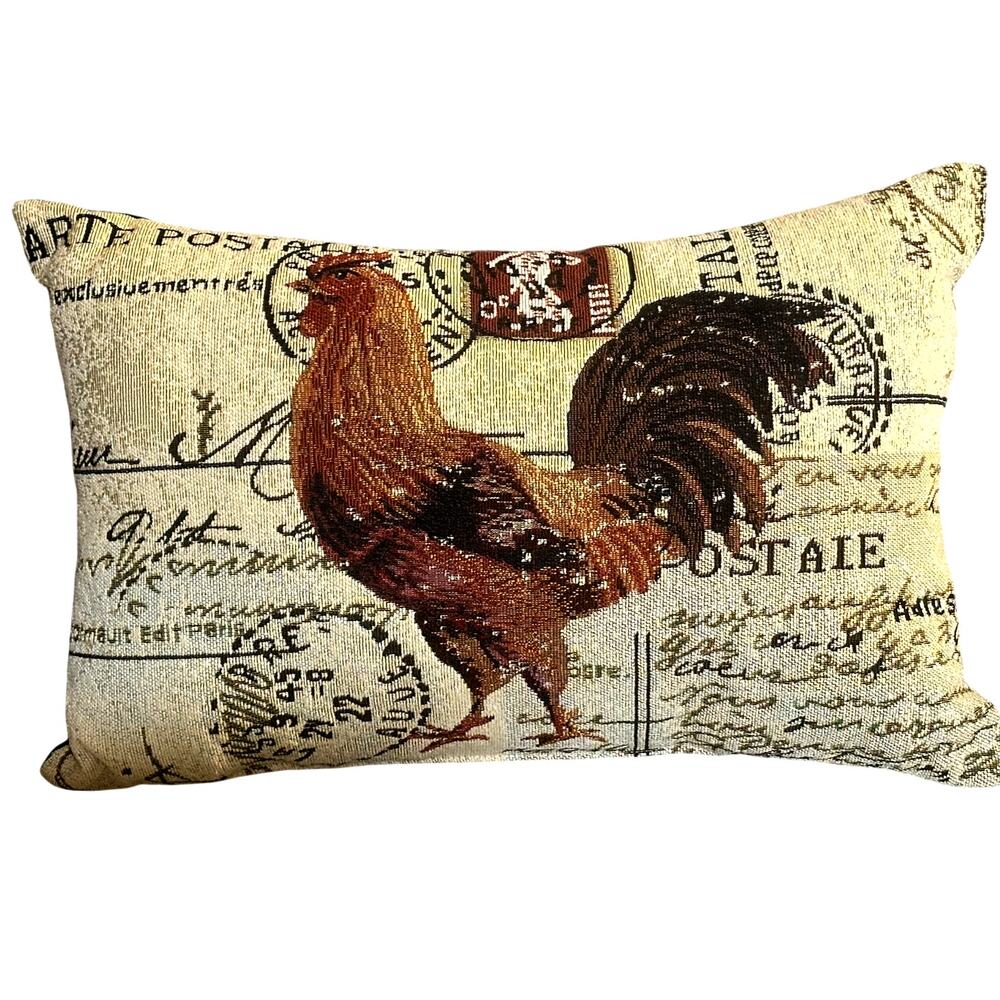 French Rooster Design Tapestry 17 x 11 Rectangular Accent Textured Throw Pillow